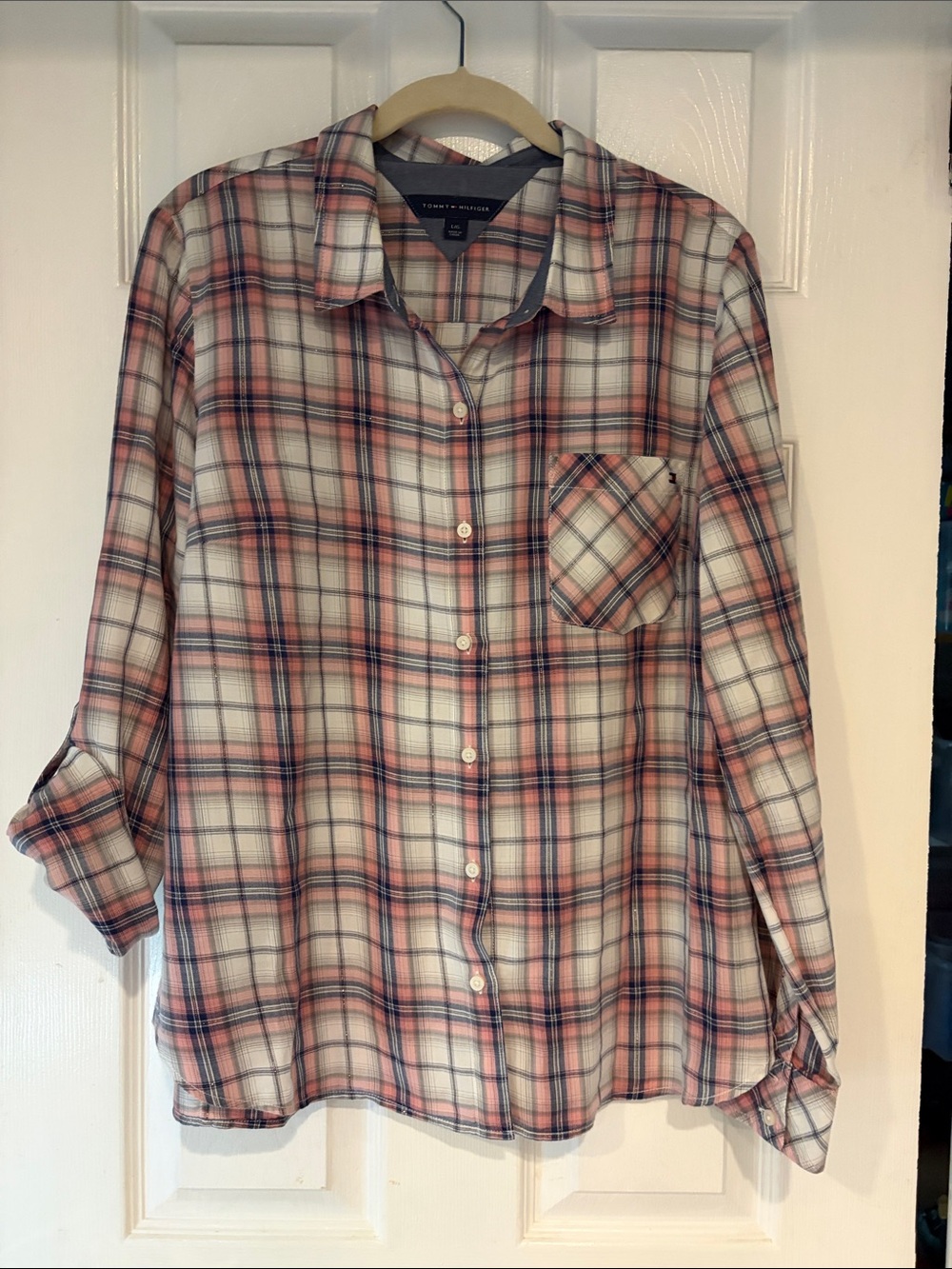 Tommy Hilfiger Pink and White Plaid Button-Down Shirt - Women